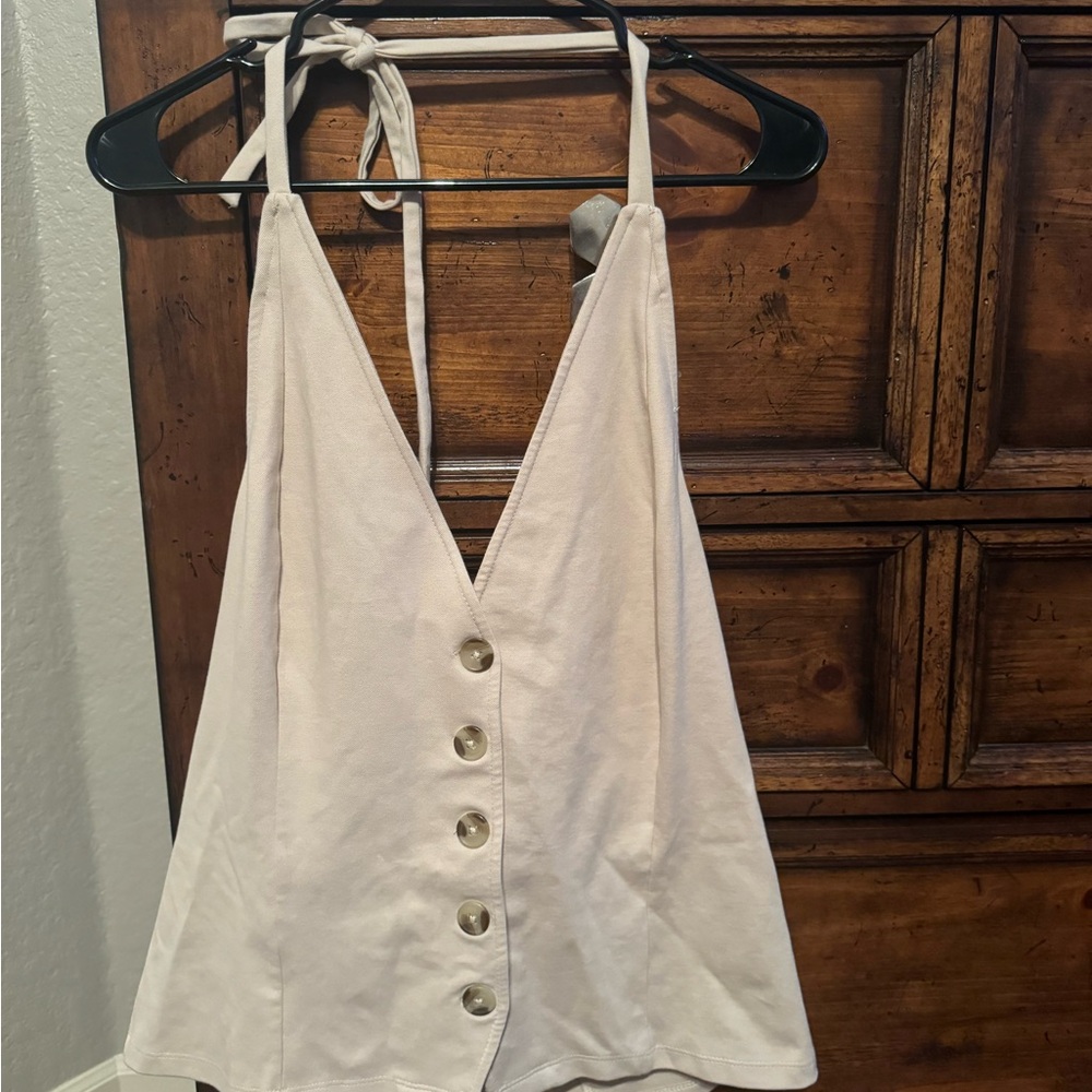 Elegant Beige Button-Down Halter Top